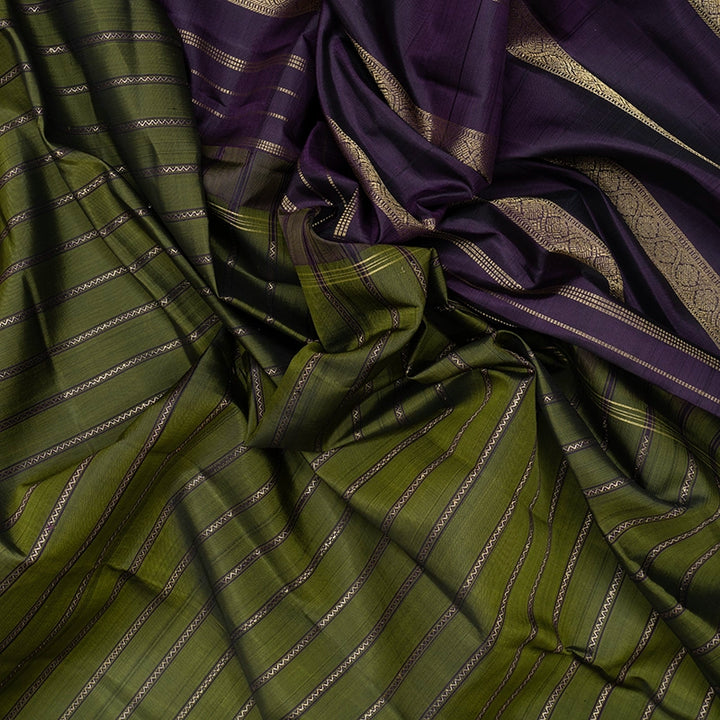 Hayagrivas Handloom Mehandi Green Kanjivaram Silk Saree with Nagapazham Border KBF719G1-1