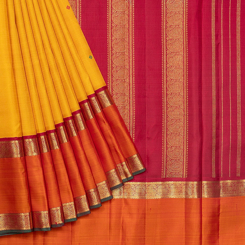 Hayagrivas Handloom Yellow Kanjivaram Silk Saree with Orange Border KBF719G5-1