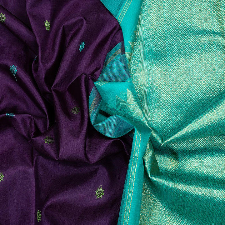 Hayagrivas Handloom Purple Kanjivaram Silk Saree with Aqua Green Border KBF720G5-1