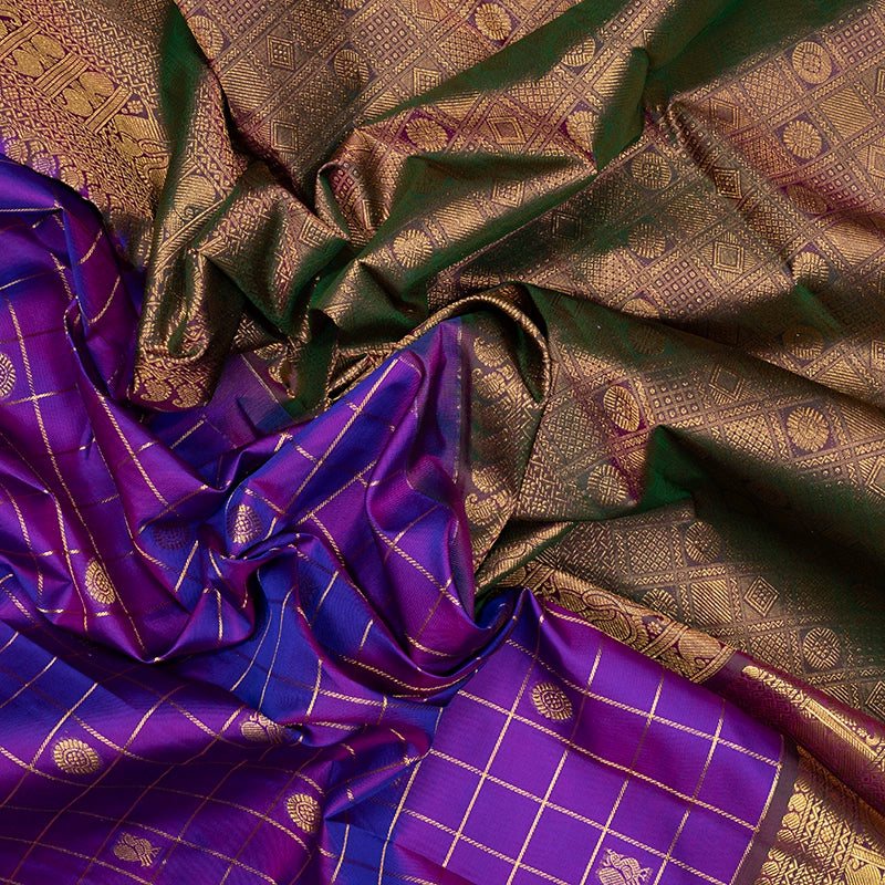 Hayagrivas Handloom Purple Kanjivaram Silk Saree with Manthalir Border KBF731G4-2