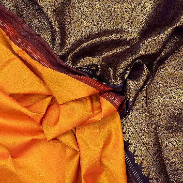 Hayagrivas Handloom Mambazham Orange Kanjivaram Silk Saree with Deep Jamun Border KBF741H1-2