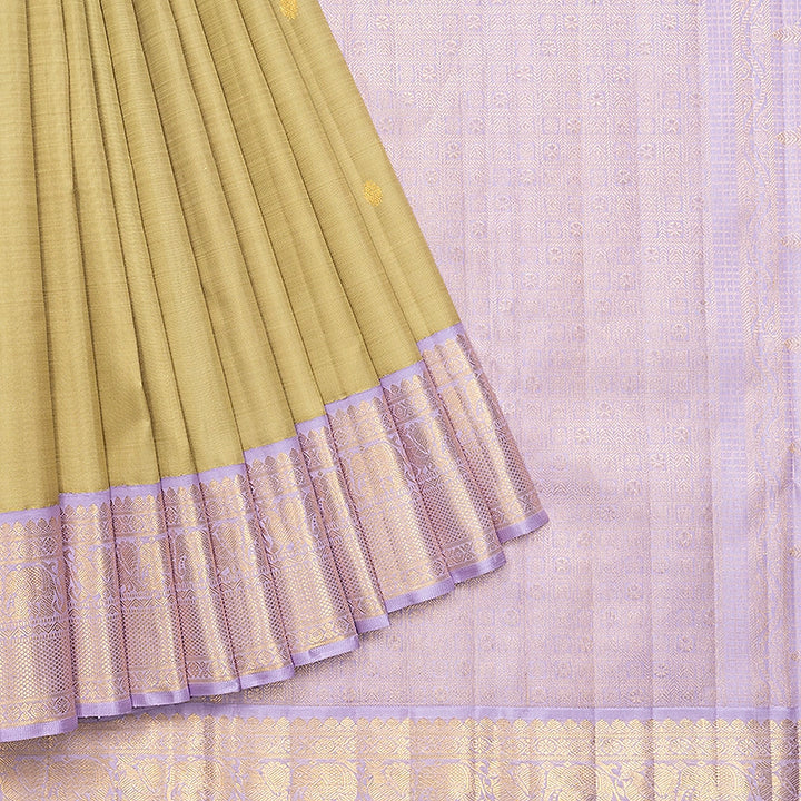 Hayagrivas Handloom Sage Green Kanjivaram Silk Saree with Lilac Border KBF741H1-4