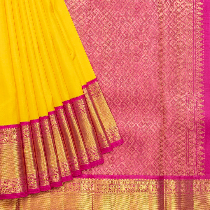 Hayagrivas Handloom Mambazham Yellow Kanjivaram Silk Saree with Pink Border KBF741H2-3