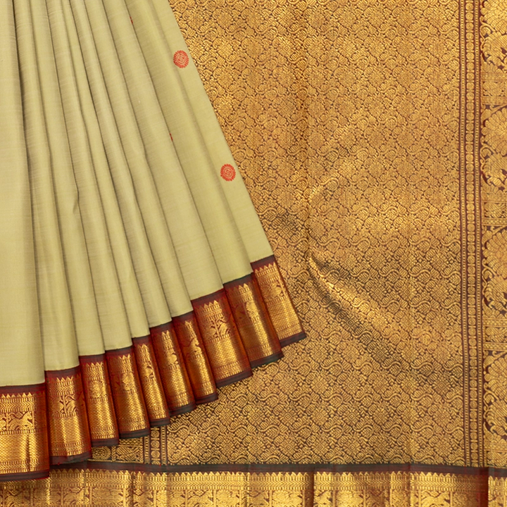 Hayagrivas Handloom Mild Elaichi Green Kanjivaram Silk Saree with Manthalir Border KBF741H3-1