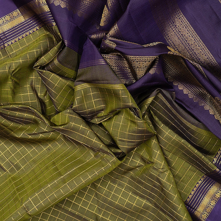 Hayagrivas Handloom Olive Green Kanjivaram Silk Saree with Purple Border KBF742H12-1