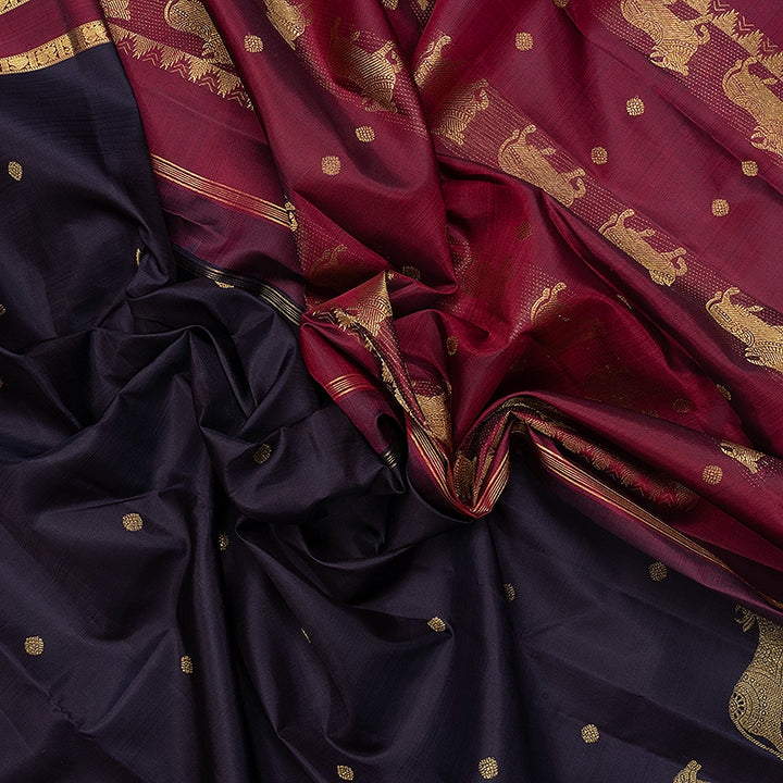 Hayagrivas Handloom Deep Jamun Kanjivaram Silk Saree with Wine Maroon Border KBF742H7-1