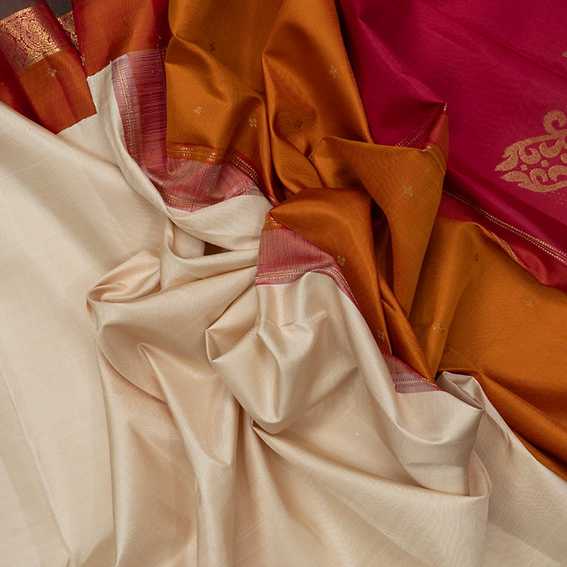 Hayagrivas Handloom Half-White Kanjivaram Silk Saree KBF742H9-1