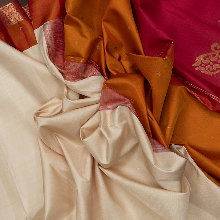 Hayagrivas Handloom Half-White Kanjivaram Silk Saree KBF742H9-1