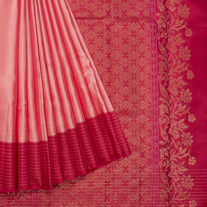 Hayagrivas Handloom Peach Pink Kanjivaram Silk Saree with Maroon Border KBF777H7-2