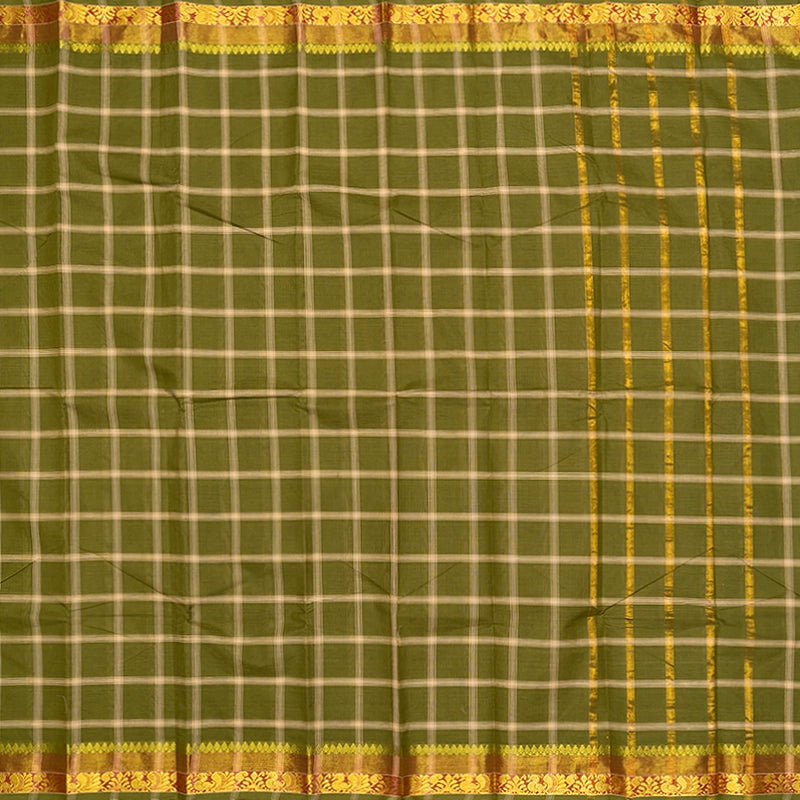 Hayagrivas Olive Green Handloom Chettinad Cotton Saree SSCBF134H2-58