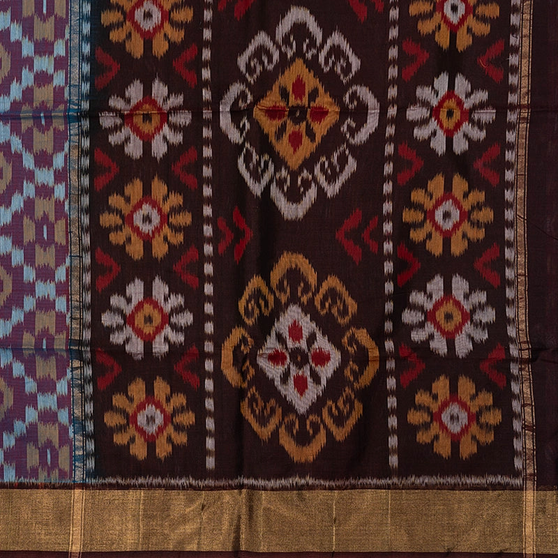 Hayagrivas Blue-Purple Ikkat Kora Silk Cotton Saree SSCBF155H1-21