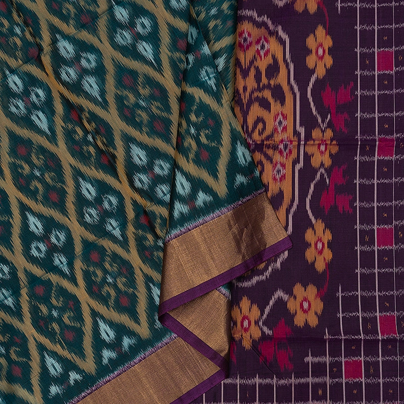 Hayagrivas Peacock Green Ikkat Kora Silk Cotton Saree SSCBF155H1-23