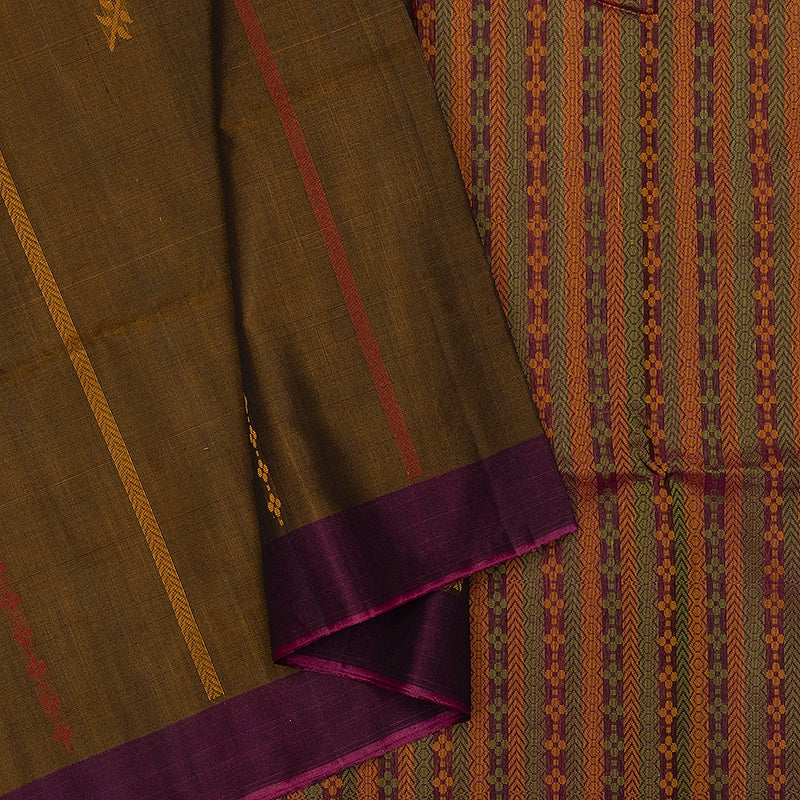 Hayagrivas Earthy Brown Kora Silk Cotton Saree SSCBF156H2-20