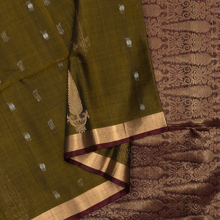 Hayagrivas Mehandi Green Kora Silk Cotton Saree SSCBF156H2-33