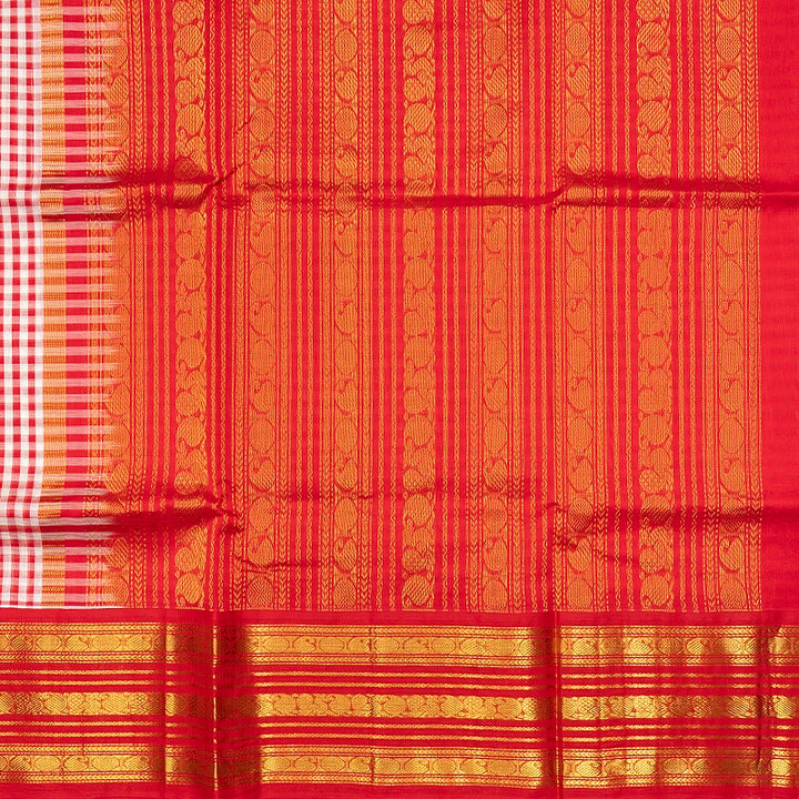 Hayagrivas Red &amp; White Checks Pure Silk Cotton Saree SSCBF176I2-1