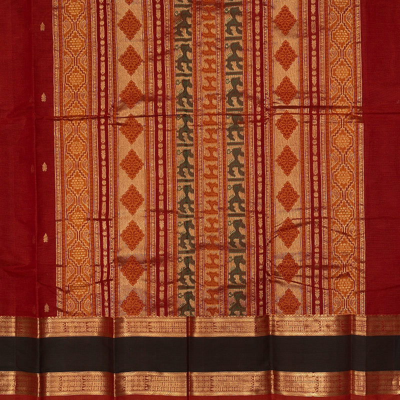 Hayagrivas Brick Orange Handloom Kanchi Cotton Saree SSCBF177I10-2