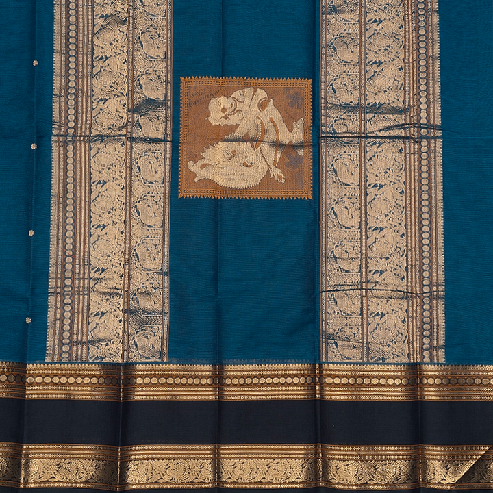 Hayagrivas Peacock Blue Handloom Kanchi Cotton Saree SSCBF177I10-6