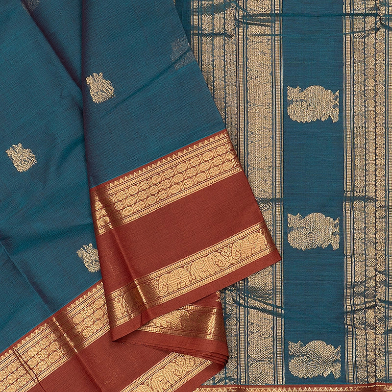 Hayagrivas Peacock Green Handloom Kanchi Cotton Saree SSCBF177I11-1