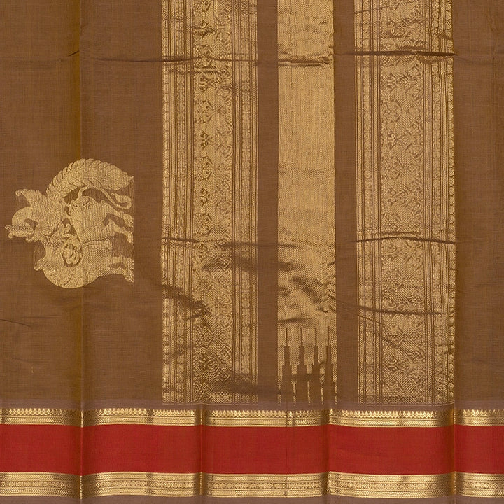 Hayagrivas Khaki Brown Handloom Kanchi Cotton Saree SSCBF177I7-6