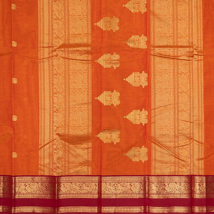 Hayagrivas Sunset Orange Handloom Kanchi Cotton Saree SSCBF177I8-16
