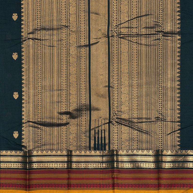 Hayagrivas Deep Teal Green Handloom Kanchi Cotton Saree SSCBF177I8-6