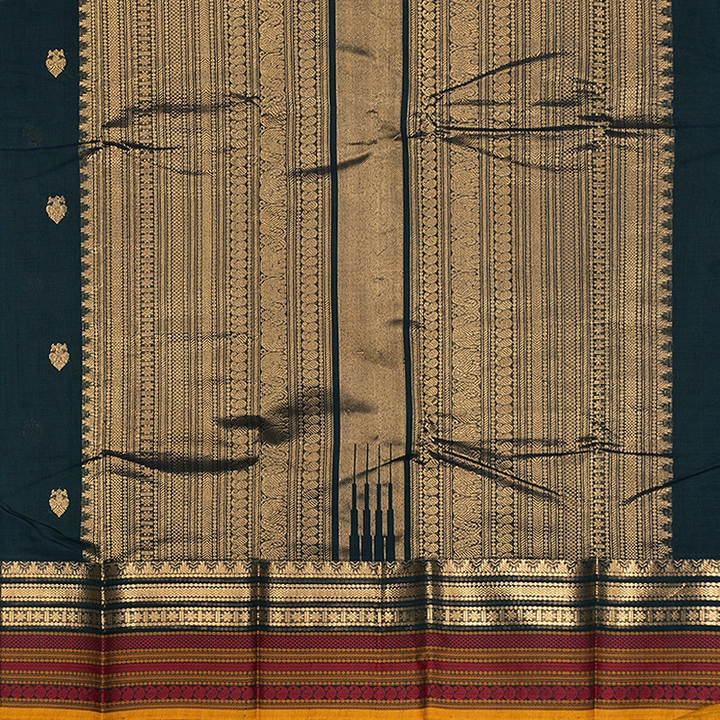 Hayagrivas Deep Teal Green Handloom Kanchi Cotton Saree SSCBF177I8-6