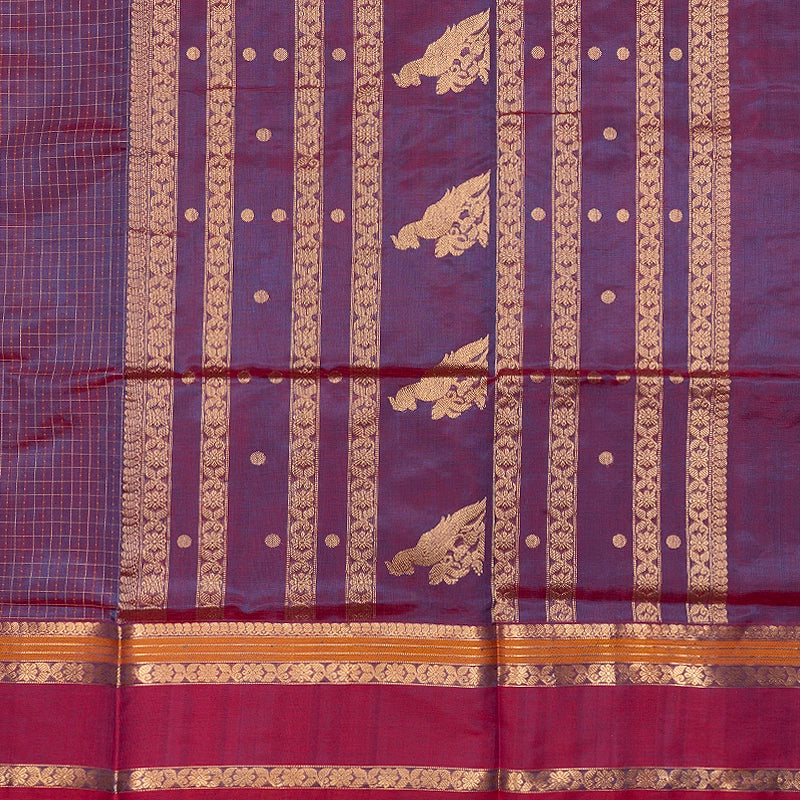 Hayagrivas Blue-Purple Kanchi Silk Cotton Saree SSCBF179I12-19