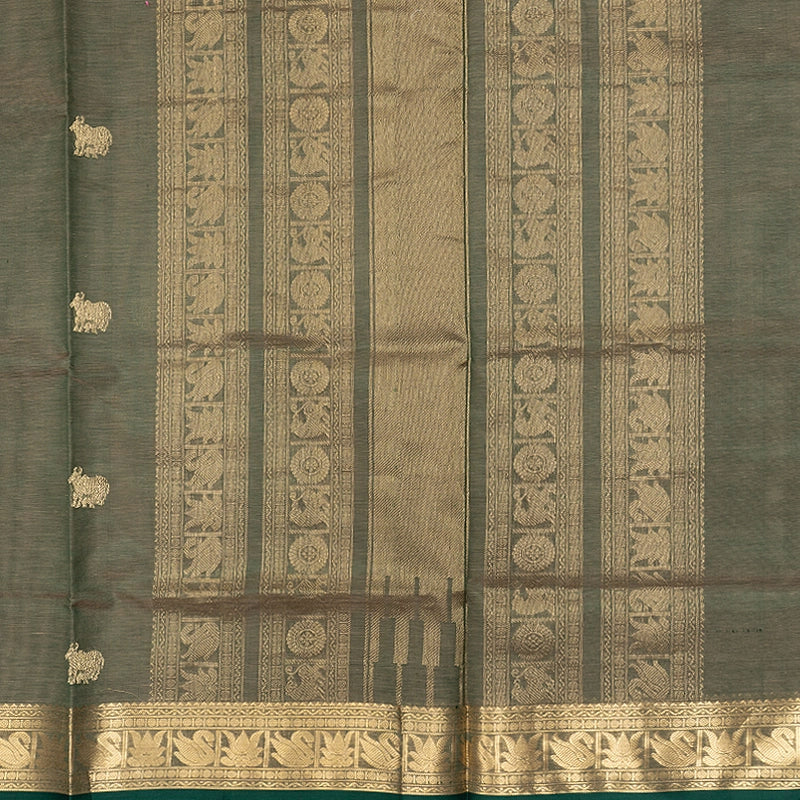 Hayagrivas Green &amp; Beige (Shot Colour) Kanchi Silk Cotton Saree SSCBF179I5-32
