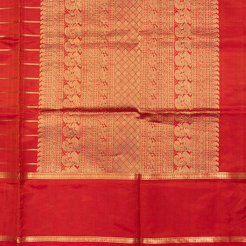 Hayagrivas Reddish-Orange Kanchi Silk Cotton Saree SSCBF179I9-9