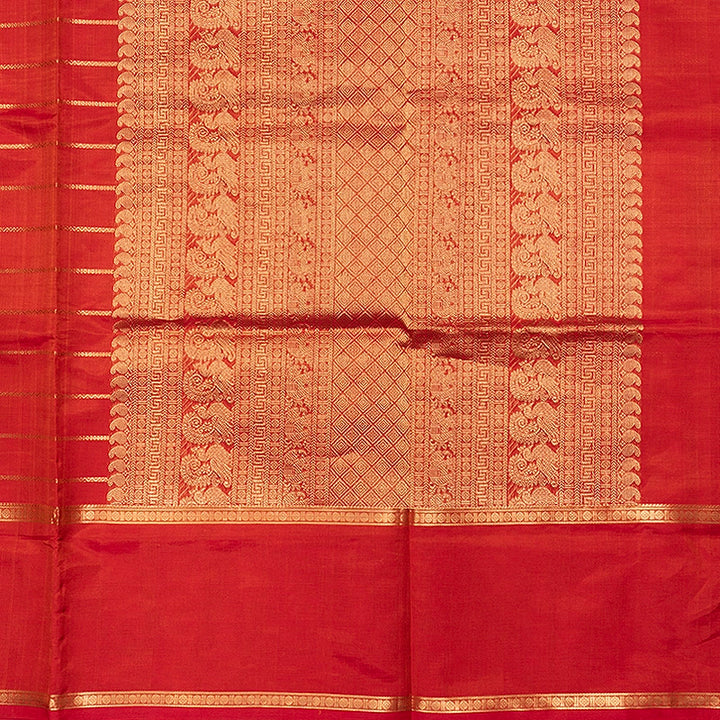 Hayagrivas Reddish-Orange Kanchi Silk Cotton Saree SSCBF179I9-9