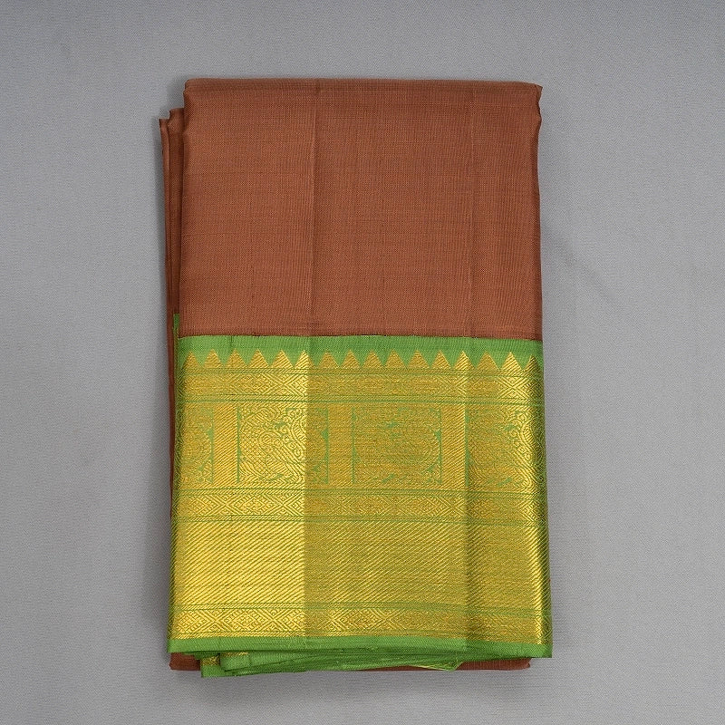 Hayagrivas Handloom Chocolate Brown Kanjivaram Silk Saree with Light Green Border KBF362F2-2