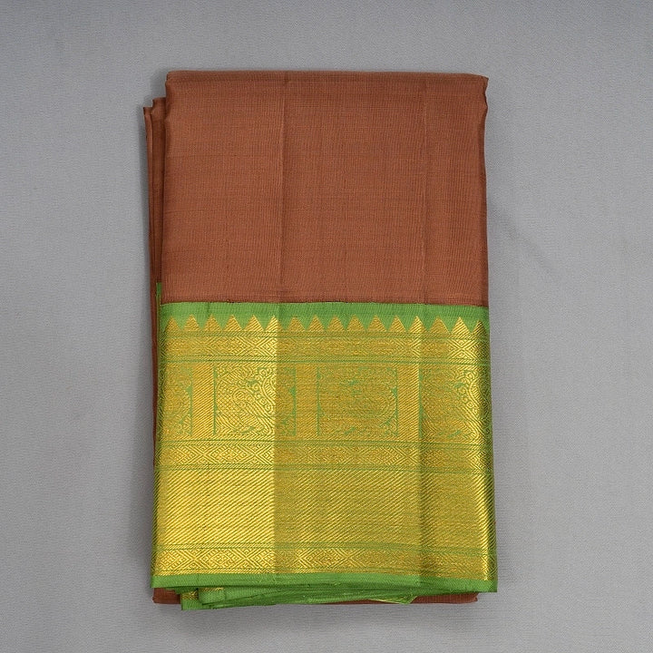 Hayagrivas Handloom Chocolate Brown Kanjivaram Silk Saree with Light Green Border KBF362F2-2
