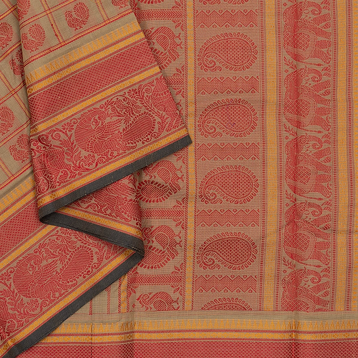 Hayagrivas Beige Handloom Kanchi Cotton Saree SSCBF66E6-13
