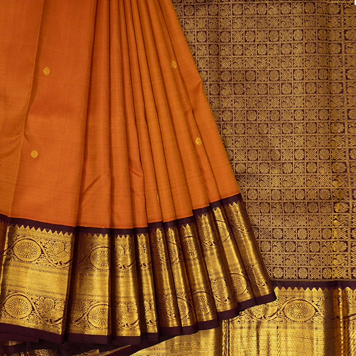 Hayagrivas Handloom Sunset Orange Kanjivaram Silk Saree with Plum Purple Border KSBE102B8-5