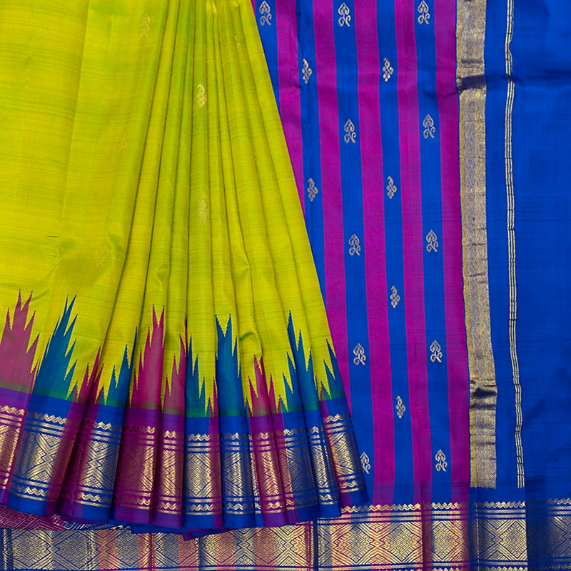 Hayagrivas Fluorescent Green Pure One-sided border Kanjivaram Silk Saree KBF513F1-1