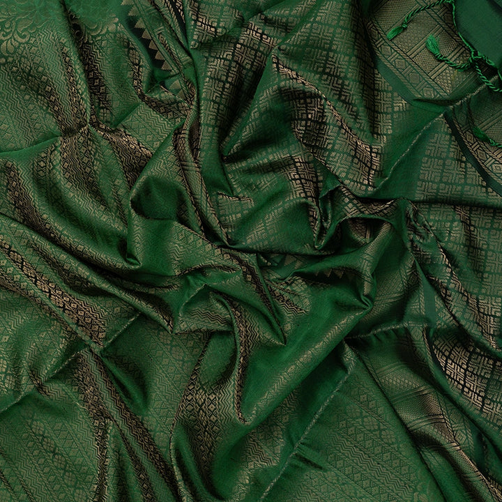 Hayagrivas Leaf Green Handloom Soft Silk Saree KSBE85A40-2