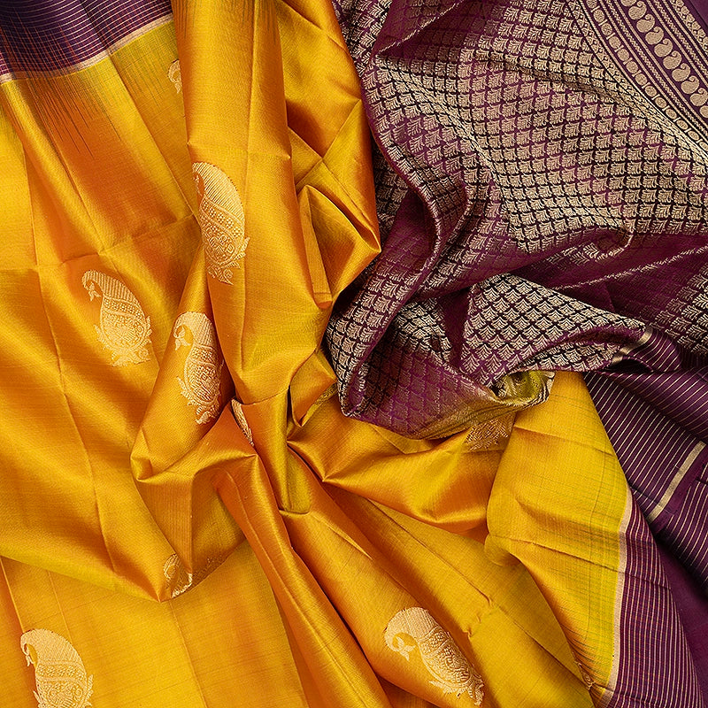 Hayagrivas Mustard Yellow Handloom Soft Silk Saree KBF566G3-1