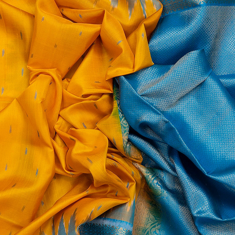 Hayagrivas Yellow Handloom Ikkat Soft Silk Saree KBE2189A1-2