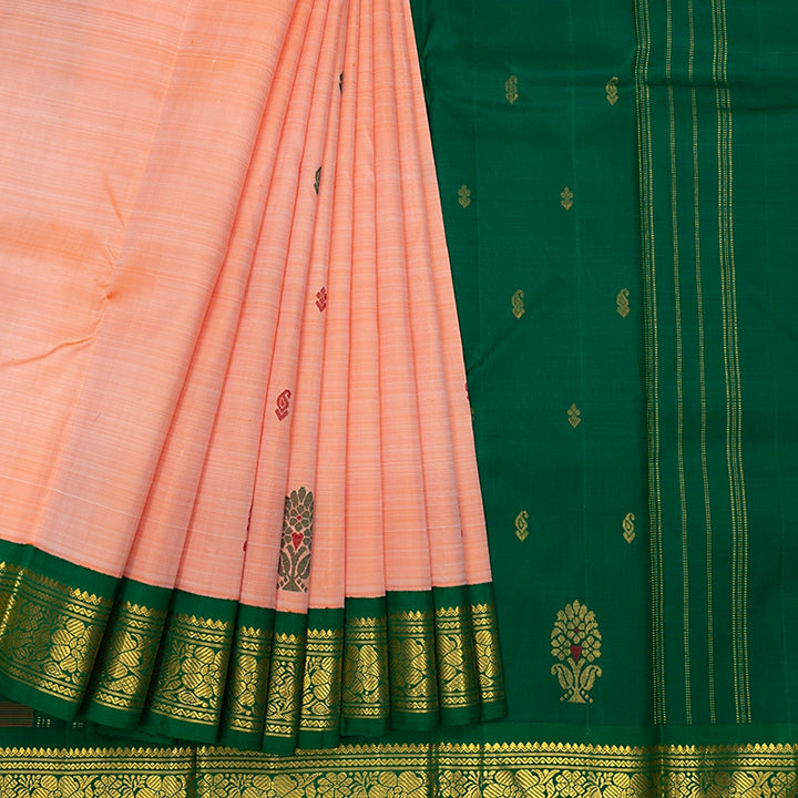 Hayagrivas Peach Orange Pure One-sided border Kanjivaram Silk Saree KBF284F7-1