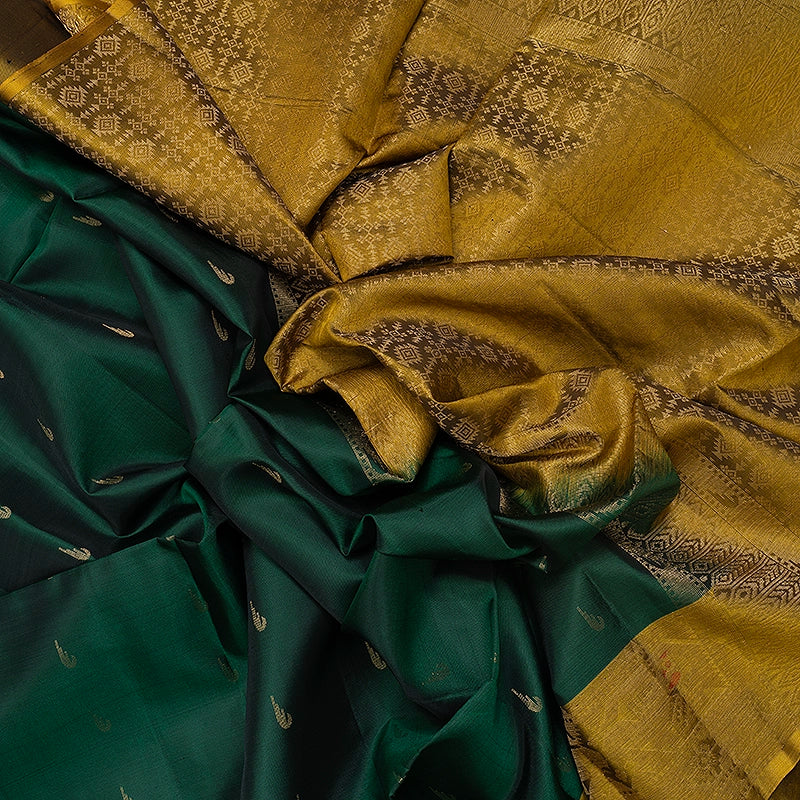 Hayagrivas Bottle Green Handloom Soft Silk Saree KBF535G10-5