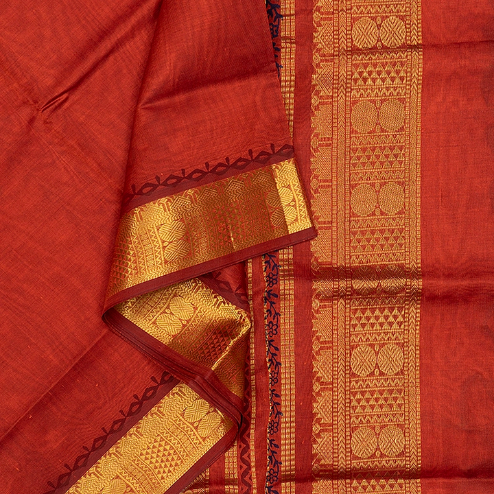 Hayagrivas Rust Orange Pure Printed Silk Cotton Saree HBF195E3-5