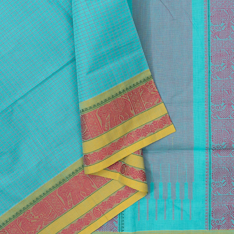 Hayagrivas Sea Blue Handloom Kanchi Cotton Saree SSCBF103F7-5