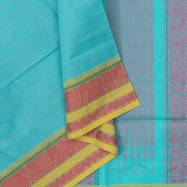 Hayagrivas Sea Blue Handloom Kanchi Cotton Saree SSCBF103F7-5