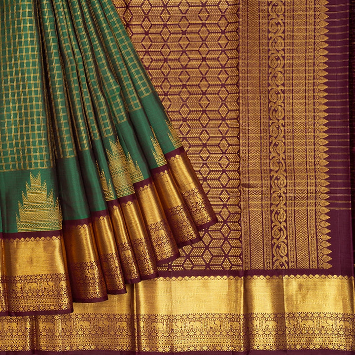 Hayagrivas Handloom Emerald Green Kanjivaram Silk Saree with Burgundy Border KBE2340B15-2