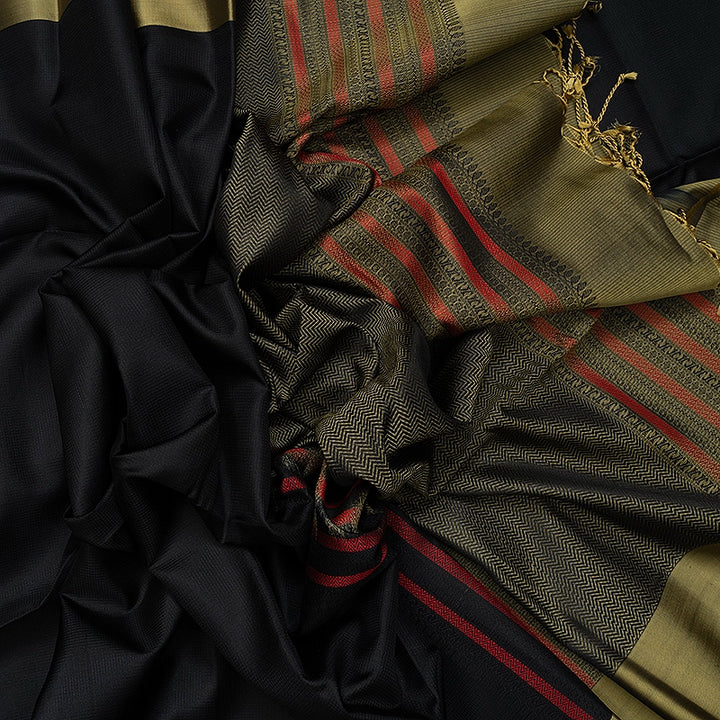 Hayagrivas Black Handloom Soft Silk Saree KBE2106A46-1