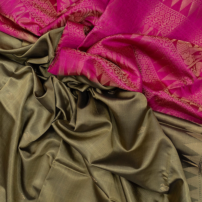 Hayagrivas Elephant Grey Handloom Soft Silk Saree KBF553G2-1