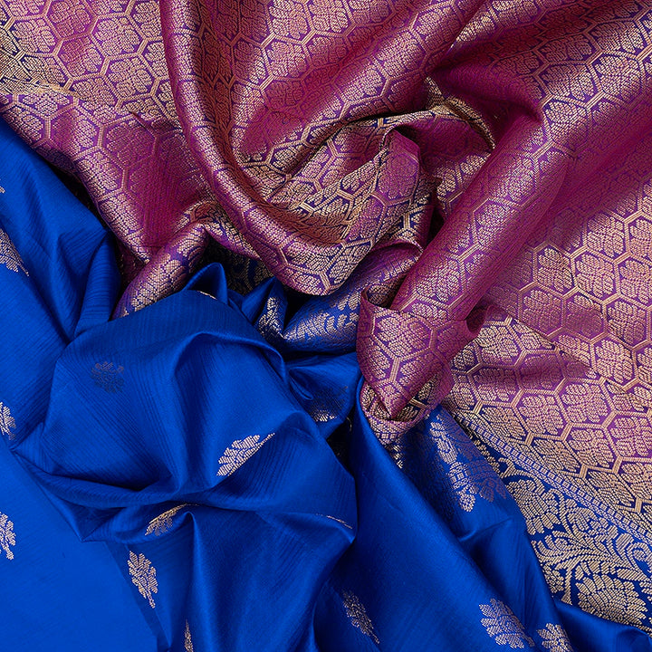 Hayagrivas Handloom MS Blue Kanjivaram Silk Saree with Purple Border KBF582G2-7