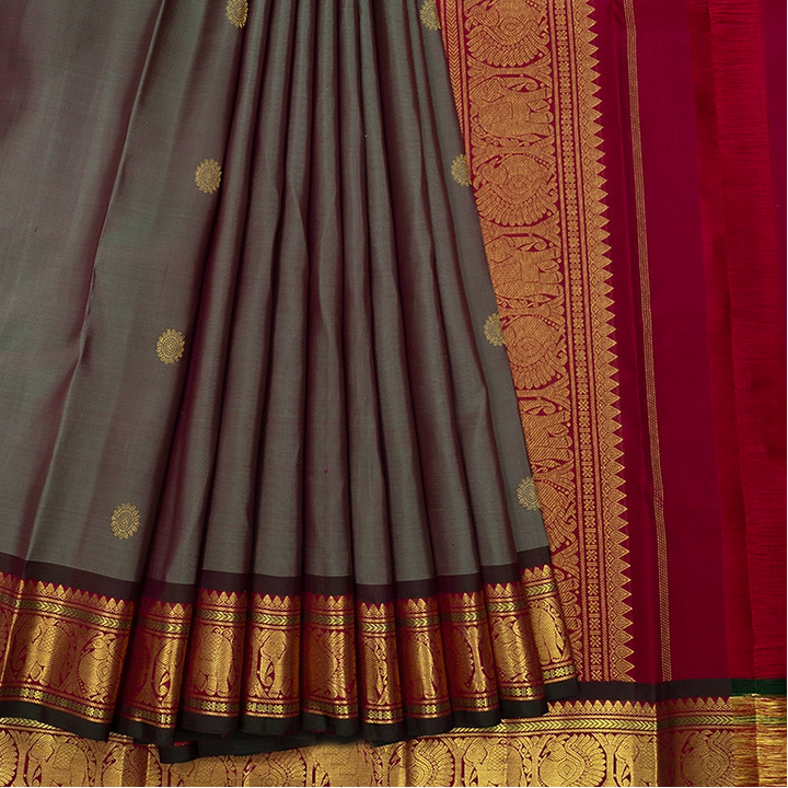 Hayagrivas Cement Green Handloom Kanjivaram Silk Saree KBF568G5-12