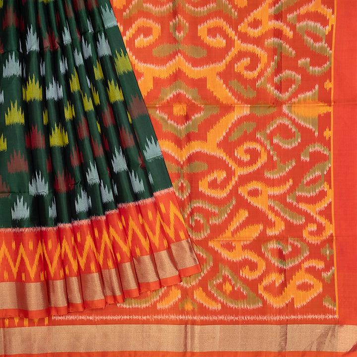 Hayagrivas Dark Green Handloom Ikkat Soft Silk Saree KBE2150A1-15
