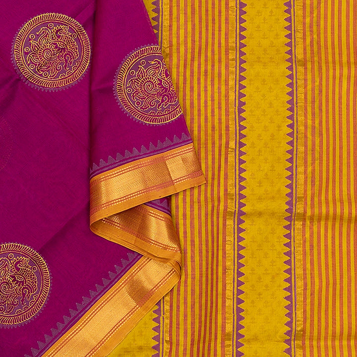 Hayagrivas Vadamalli Purple Pure Printed Silk Cotton Saree HBF195E1-1